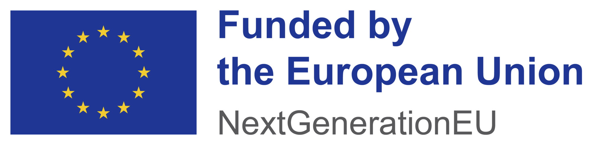 On the left side, the flag of the European Union, with 12 yellow stars in a circle on a blue background, and on the right next to the flag the text funded by the European Union – NextGenerationEU.